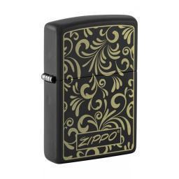 Zippo Oil Lighter Windproof Black Matte Golden Floral Design 48152